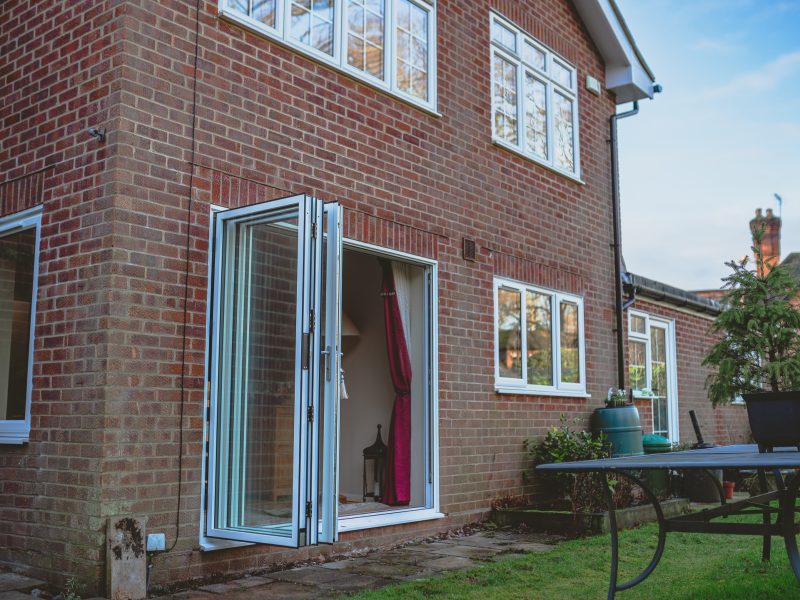 white aluminium bifold doors
